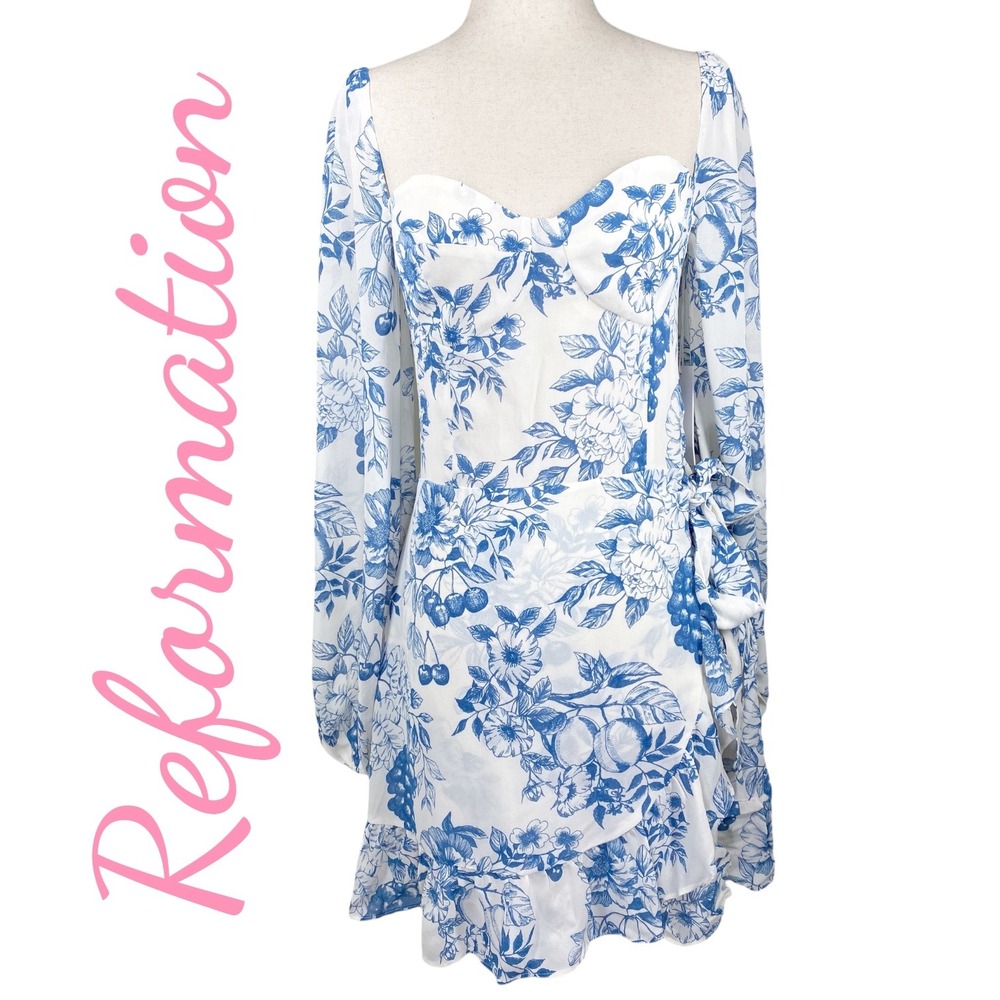 REFORMATION NWT Cammi Mini Dress Corsica Floral Size 8 Milkmaid Corset Coquette - Picture 2 of 16